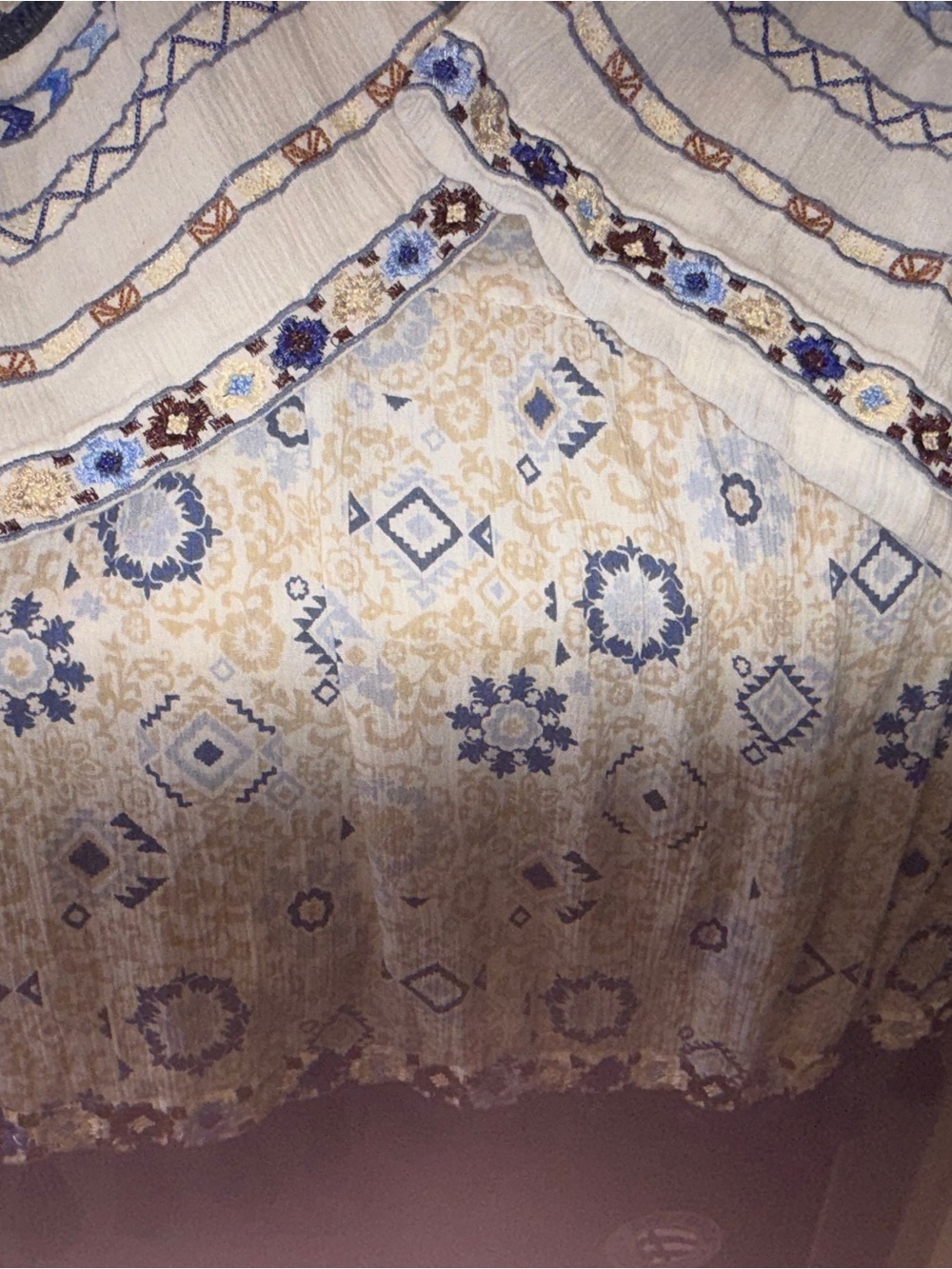 Boho Embroidered V-Neck Tunic in Cream and Blue - Picture 3 of 7